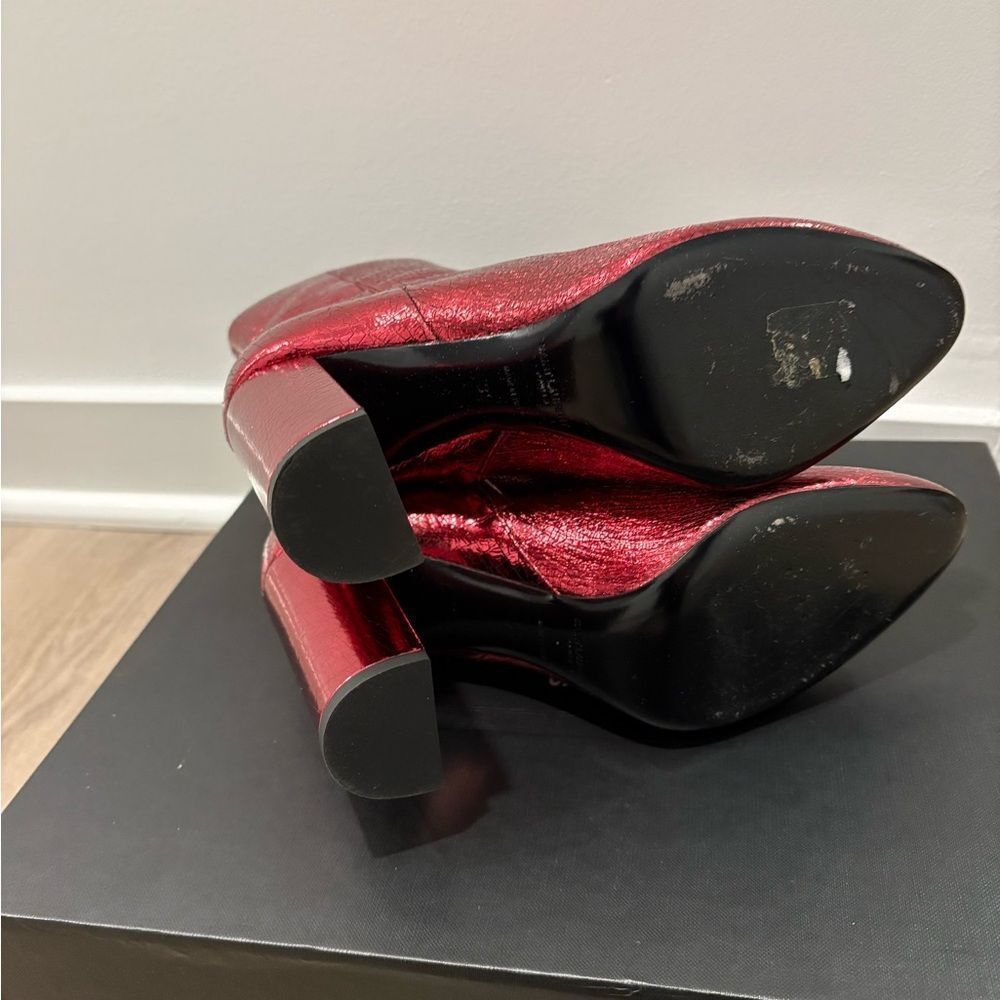 Saint Laurent Red Metallic Crack Leather Heel Ankle boots - Picture 4 of 11
